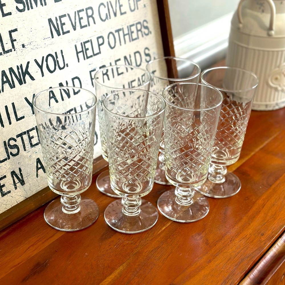 Vintage Diamond Cut Liquor Wine Water Goblets